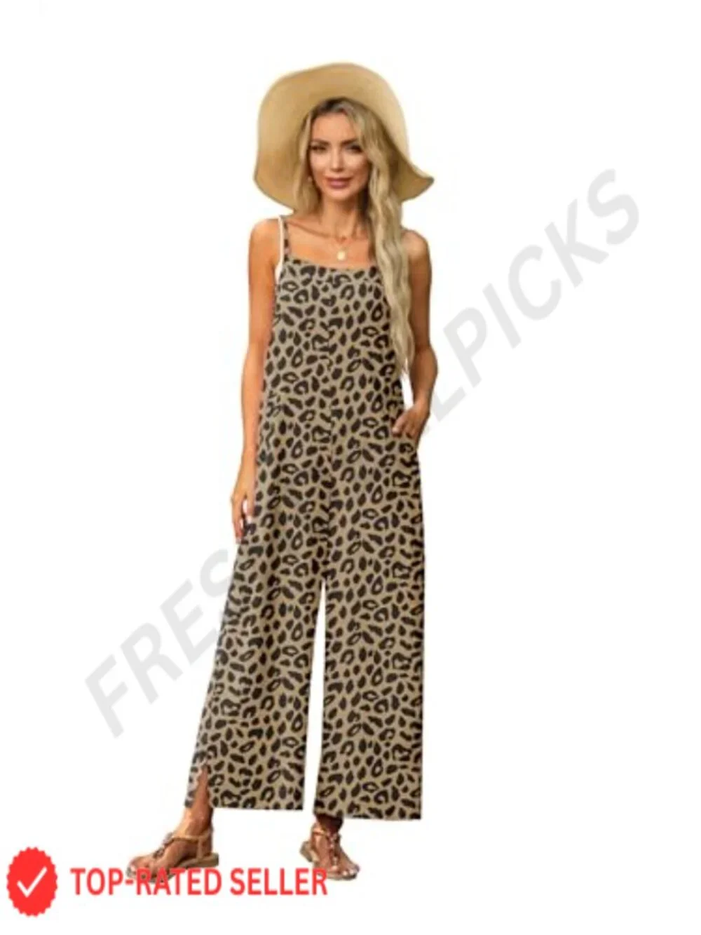 Women's Casual Wide Leg Jumpsuit Sleeveless Romper Overalls with Pockets